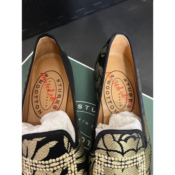 Stubbs and Wootton Palm Beach Limited Edition Black Gold Floral Loafer Size 5 - Picture 12 of 13